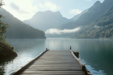 Sticker - Lake dock with mountainous landscape