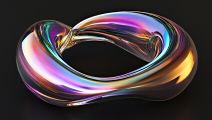 Iridescent, abstract, looped, 3D rendered shape.