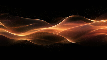 Poster - Golden particles are flowing and forming abstract waves on a black background, creating a visually stunning effect