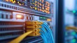 © Mind - Network Server with Fiber Optic Cables Close Up