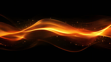 Aufkleber - Luminous golden waves swirling over dark backdrop, shimmering particles radiating ethereal digital art composition sparkling with dynamic energy