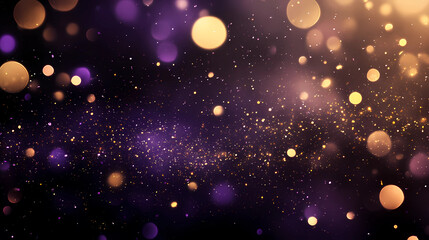 Wall Mural - Gold and dark violet Fireworks and bokeh in New Year eve and copy space. Abstract background holiday 