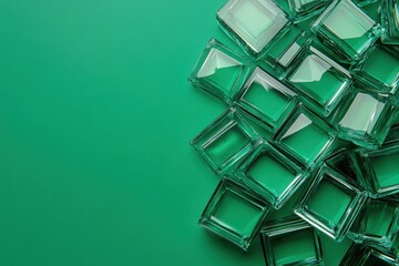 Wall Mural - Stack of green glass blocks on a green background