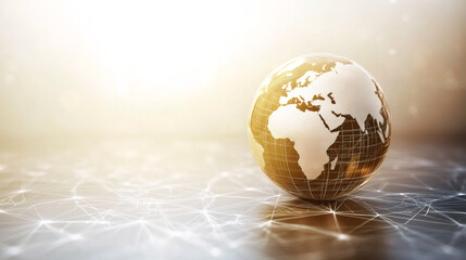 Poster - Golden globe showing Europe and Africa with a network grid connection, representing global communication and information exchange