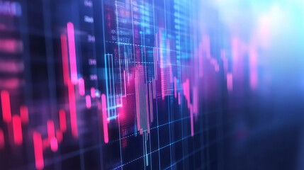 Poster - Vibrant candlestick graph showing stock market performance, revealing trading patterns and financial insights on digital display