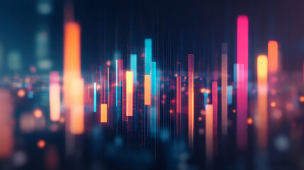 Fototapete - Luminous digital bars undulating against dark backdrop, signaling financial data, cryptocurrency volatility, market trending dynamics