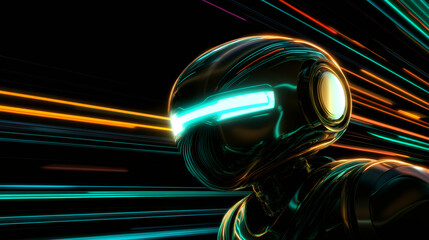 Leinwandbilder - Futuristic robot navigating through cyberspace with glowing lines, showcasing advanced technology and artificial intelligence