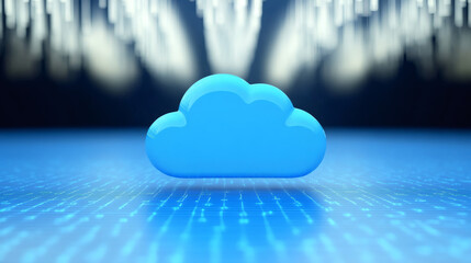 Leinwandbilder - Digital cloud computing icon hovering over circuit board network, streaming binary data representing technological connectivity and innovation
