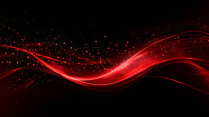 Poster - Abstract red glowing waves with particles flowing on black background, suitable for technology, energy or futuristic concepts