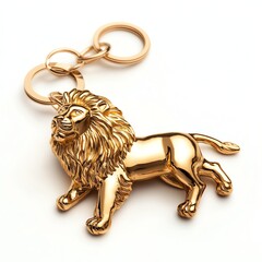 Gold lion keychain on white isolated background