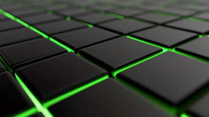 Leinwandbilder - Futuristic abstract background with black cubes forming a surface with glowing green edges