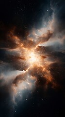 Wall Mural - Celestial explosion illuminates the cosmic void in vibrant colors during the dawn of a new galactic age. Generative AI