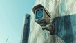 © ZpongXED - A weathered security camera mounted on a wall, capturing the essence of surveillance in an urban setting against a clear sky.