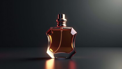 Poster - Modern roll-on perfume mockup with geometric-shaped glass bottle and metallic cap, futuristic and innovative design, high-contrast lighting