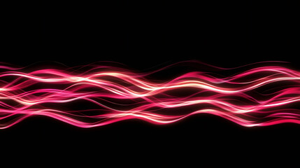 Poster - Luminous pink-white curved lines swirling dynamically against dark backdrop, generating fluid geometric motion design