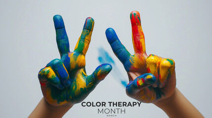 Wall Mural - Color Therapy Month. colorful hand photo.