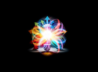 Aufkleber - Bright light bulb radiates with colorful arrows, symbolizing ideas, choices, and directions against a dark backdrop. Conceptual and visually striking image.