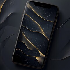 Leinwandbilder - Elegant Smartphone Display: Golden Waves and Sparkling Stars on a Sleek Device, Modern Aesthetic