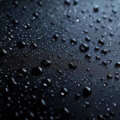 Poster - Elegant Water Droplets on a Black Surface: Abstract Macro Photography with a Dark, Minimalist Style
