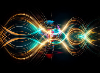 Poster - Illuminated light bulb reveals a vibrant circuit board within, glowing with neon colors against a stark, dark backdrop. Futuristic, technological concept.