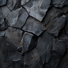 Poster - Intricate Dark Volcanic Rock Formations, A Symphony of Rough Textures and Angular Patterns Displaying Geological Processes.