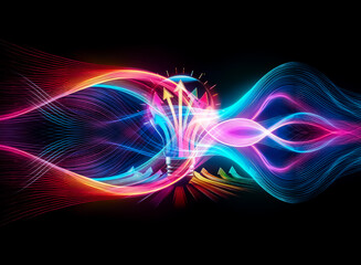 Poster - A bright light bulb emits vibrant energy as colorful arrows flow in and out. It visually represents ideas, direction, and creative solutions.