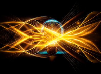 Aufkleber - A glowing lightbulb, its interior a complex circuit board, sits on a dark surface. The image evokes innovation, technology, and new ideas.