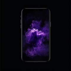 Poster - Nebula on Display: A Smartphone Showcasing a Captivating Purple Galaxy Wallpaper Against a Dark Background.