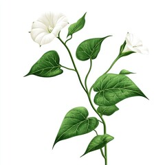 Wall Mural - Detailed illustration of white flowers and leaves