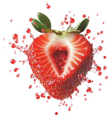 Poster - PNG Exploding real half strawberry fruit food photography.