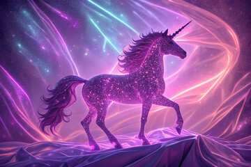 Wall Mural - Unicorn Light. Purple Shiny Background. Pink Abstract Gradient. Hologram Texture. Blur Effect. Abstract Gradient. Pearlescent Background. Vibrant Surface.