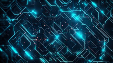 Wall Mural - abstract technology network background with interwoven glowing cyan lines forming intricate digital 