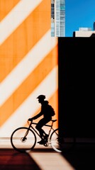 Aufkleber - Urban Cyclist in Modern Cityscape Shadow Play and Architectural Minimalism for Sustainable Commuting Content and Urban Mobility Branding