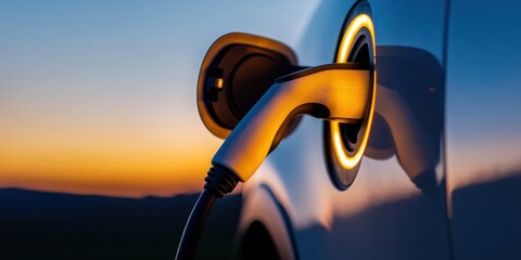 Poster - Futuristic Electric Vehicle Charging Sleek Connector with Glowing LED Port - Sustainable Mobility and Eco-Infrastructure for Modern Urban Transport Solutions