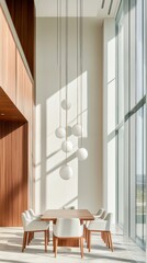 Poster - Minimalist Office Elegance Mid-Century Modern Meeting Space with Natural Wood and Light Textures for Collaborative Business Innovation and Strategic Team Engagement