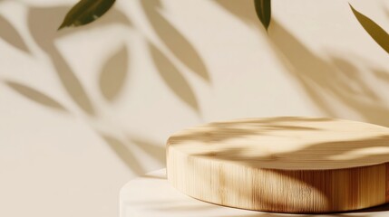 Leinwandbilder - Minimalist Bamboo Podium in Monochrome Scene Organic Texture for Sustainable Product Showcasing in Modern Wellness and Eco-Friendly Branding