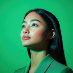 Leinwandbilder - Midnight Green Fashion Innovation Monochrome Portrait of Young Professional in Textured Attire for Modern Marketing and Visual Branding
