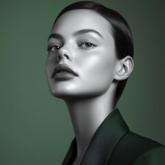 Leinwandbilder - Bold Midnight Green Fashion Professional Female in Monochrome Portrait for Luxury Marketing and Design Trends - High-Impact Visual Content for Modern Branding