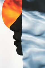 Fototapete - Surreal Silhouette Art Abstract Fusion of Human Profile with Vibrant Sunset and Ethereal Waves - Visual Content for Modern Branding and Innovative Artistic Concepts
