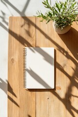 Aufkleber - Minimalist Planning Essentials Spiral Notebook on Wooden Desk - Modern Workspace Solution for Efficient Schedule Management and Natural Aesthetic