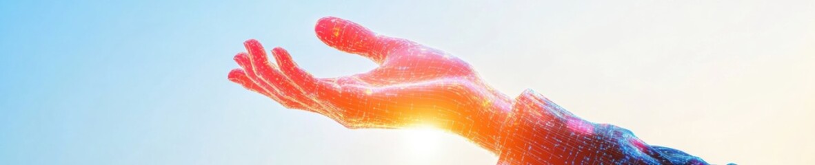 Aufkleber - Futuristic AI and Data Visualization Digital Interface of Luminous Hand, Analytics Dashboard Concept for Tech Innovation and Enhanced User Experience in Business Intelligence