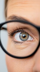 Leinwandbilder - Precision Optics in Healthcare Macro Close-Up of a 40-Year-Old Female Administrators Eye with Stylish Glasses for Enhanced Patient Management in Modern Medical Spaces