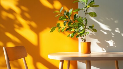 Poster - Warm Earthy Cafe Interior Wooden Furniture with Vibrant Natural Lighting for Social Gatherings Modern Networking and Community Space Design Trends