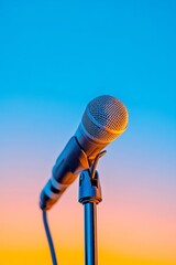 Aufkleber - Vibrant Digital Presentation Modern Black Microphone on Gradient Backdrop - Dynamic Audio Content and Streaming Setup for Professional Creators and Entertainers