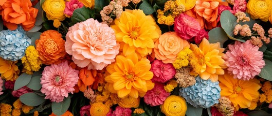 Leinwandbilder - Vibrant Floral Wall Display Multicolored Blooms with Lush Greenery - Visual Merchandising and Event Decor for Creative Spaces and Modern Marketing Campaigns