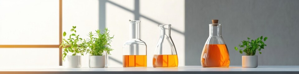 Fototapete - Contemporary Botanical Display Glass Vessels with Fresh Herb Sprigs on Minimalist White Surface - Organic Lifestyle Inspiration and Sustainable Interior Merchandising