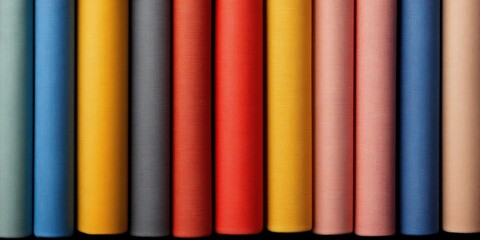 Aufkleber - Aesthetic Book Spine Display Multicolor Fabric Textures for Academic Interiors - Modern Library Design and Organizational Merchandising for Educational Spaces
