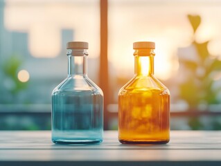 Aufkleber - Contemporary Glassware Chemistry Sunset-Glazed Artisanal Bottles with Gradient Liquids - Aesthetic Scientific Documentation for Modern Lab and Lifestyle Branding