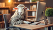 © Anthichada - A funny sheep sitting on the chair working on computer at desk in office