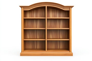 Professional stock photo of a wooden bookshelf isolated on a clean white background with sharp details